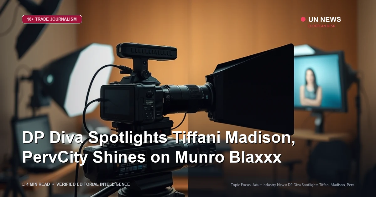 Editorial news illustration representing DP Diva Spotlights Tiffani Madison, PervCity Shines on Munro Blaxxx