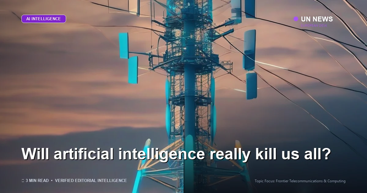Editorial news illustration representing Will artificial intelligence really kill us all?