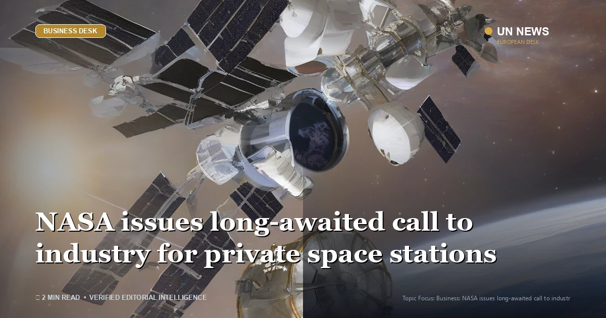 Editorial news illustration representing NASA issues long-awaited call to industry for private space stations