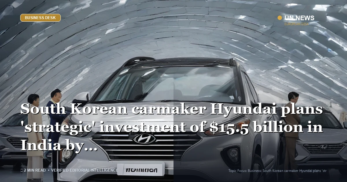 Editorial news illustration representing South Korean carmaker Hyundai plans 'strategic' investment of $15.5 billion in I