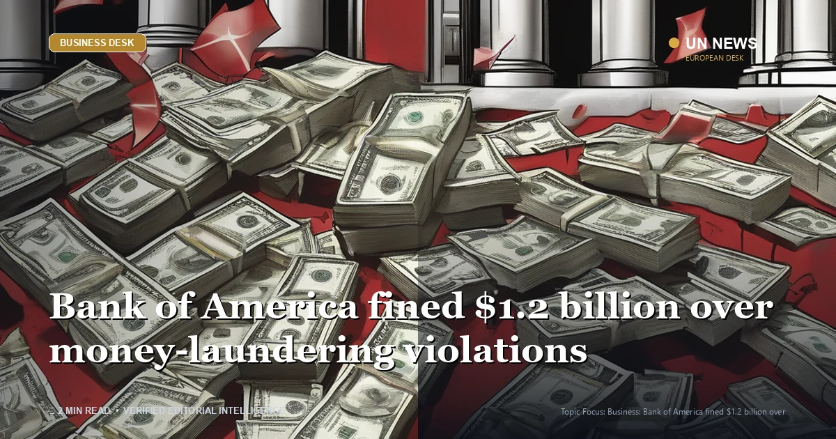 Editorial news illustration representing Bank of America fined $1.2 billion over money-laundering violations