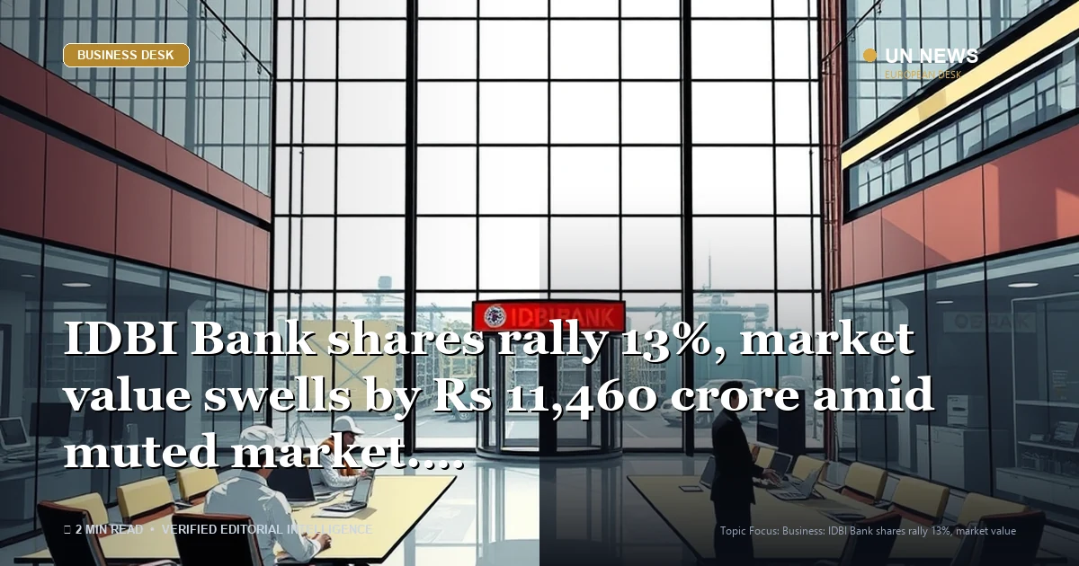 Editorial news illustration representing IDBI Bank shares rally 13%, market value swells by Rs 11,460 crore amid muted ma