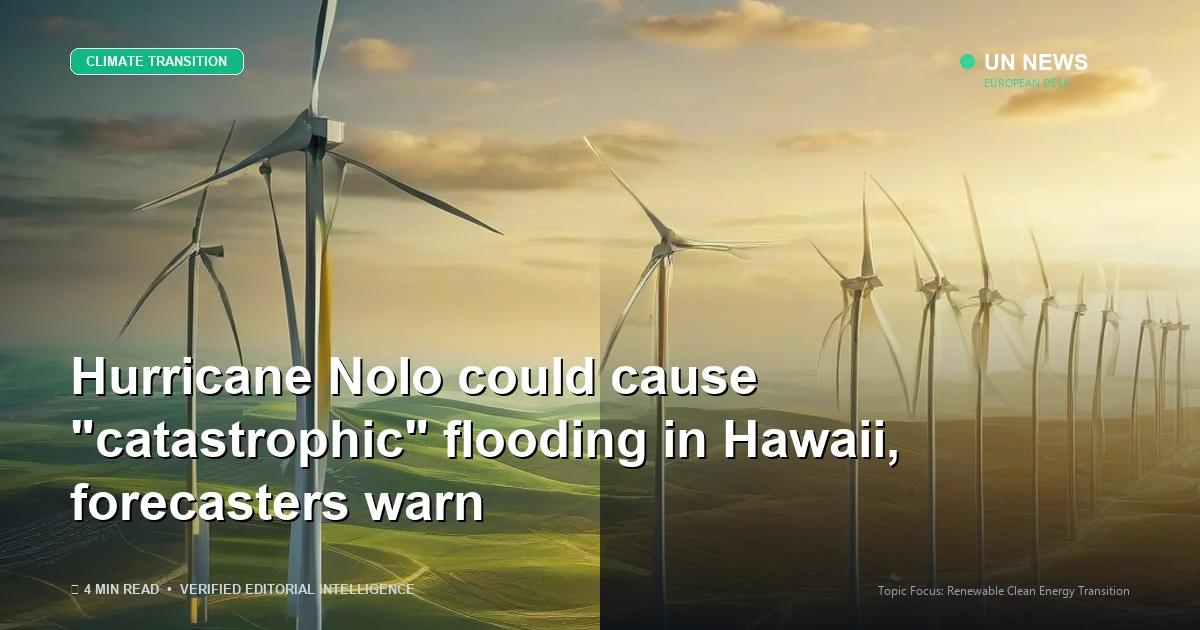 Editorial news illustration representing Hurricane Nolo could cause "catastrophic" flooding in Hawaii, forecasters warn