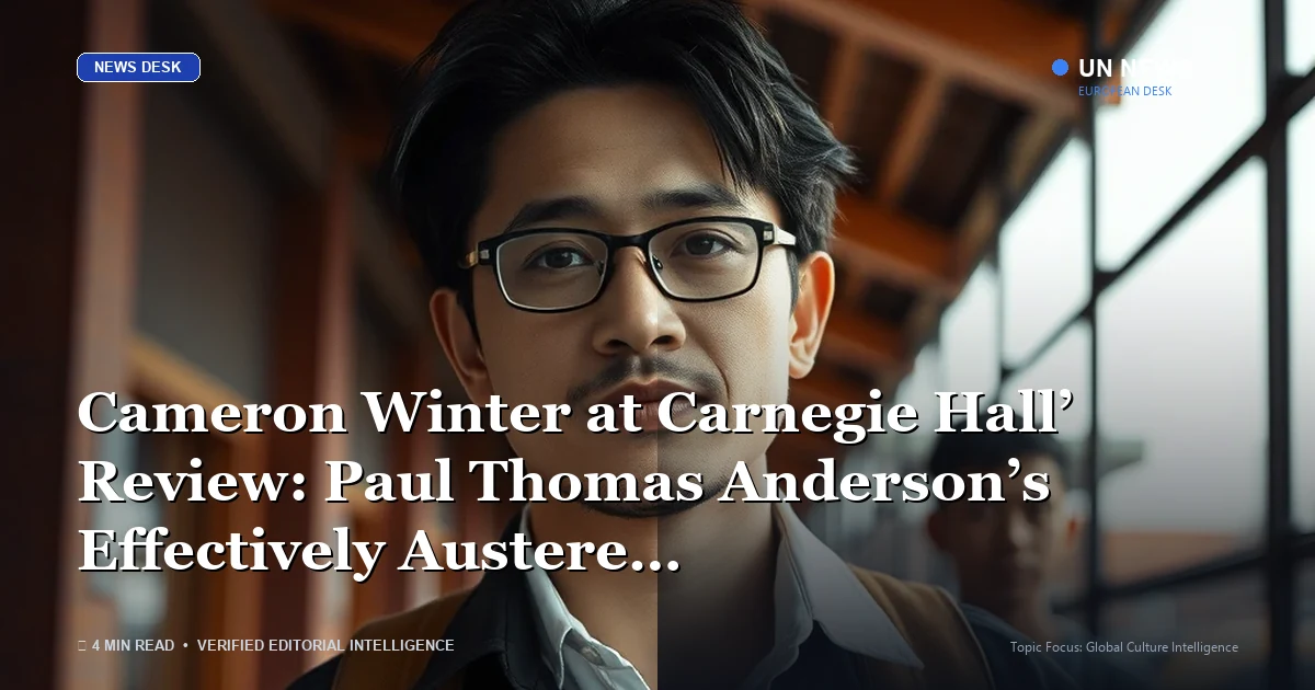 Editorial news illustration representing ‘Cameron Winter at Carnegie Hall’ Review: Paul Thomas Anderson’s Effectively Aus