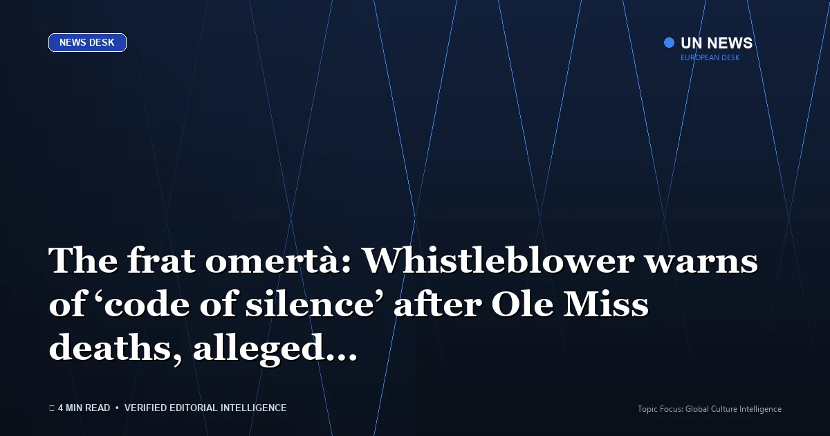 Editorial news illustration representing The frat omertà: Whistleblower warns of ‘code of silence’ after Ole Miss deaths,
