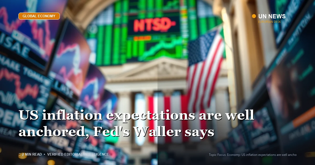 Editorial news illustration representing US inflation expectations are well anchored, Fed's Waller says