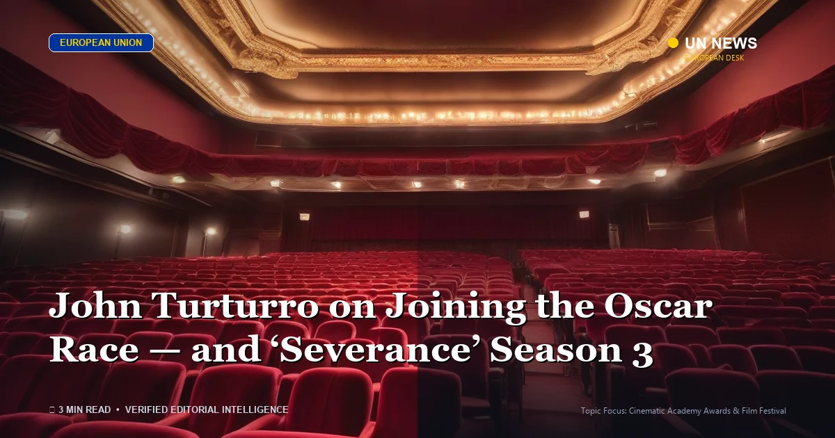 Editorial news illustration representing John Turturro on Joining the Oscar Race — and ‘Severance’ Season 3