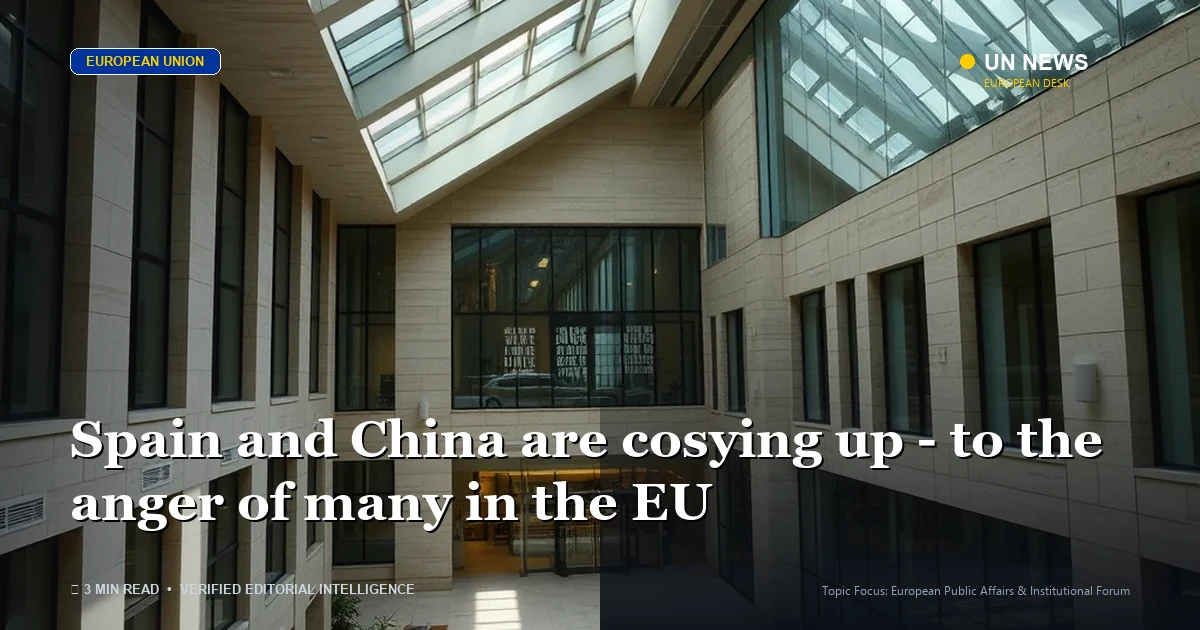 Editorial news illustration representing Spain and China are cosying up - to the anger of many in the EU