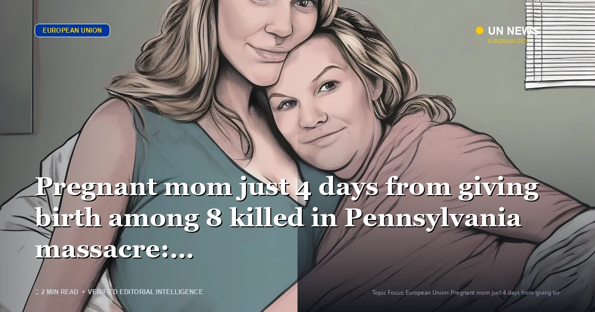 Editorial news illustration representing Pregnant mom just 4 days from giving birth among 8 killed in Pennsylvania massac