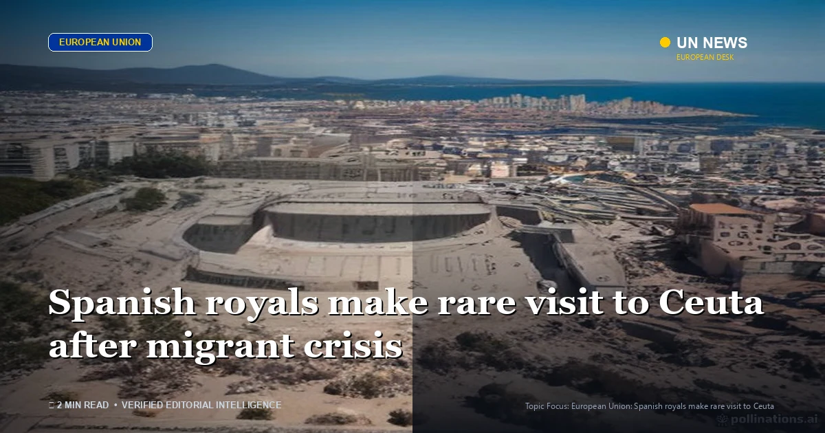 Editorial news illustration representing Spanish royals make rare visit to Ceuta after migrant crisis