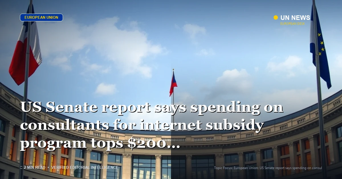 Editorial news illustration representing US Senate report says spending on consultants for internet subsidy program tops 
