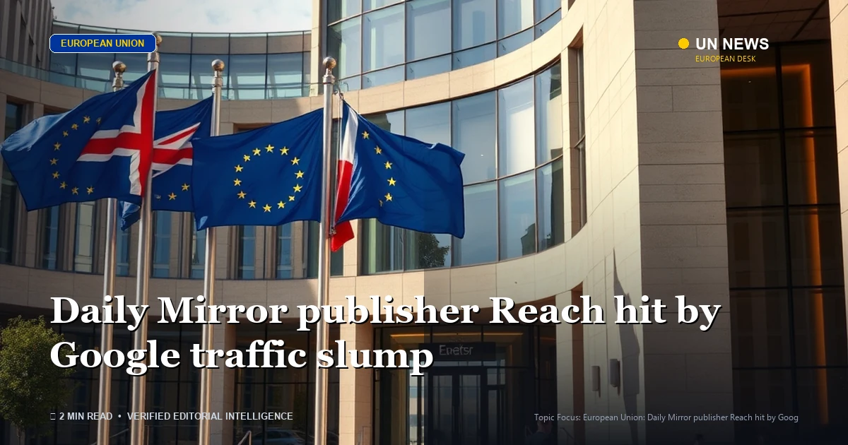 Editorial news illustration representing Daily Mirror publisher Reach hit by Google traffic slump