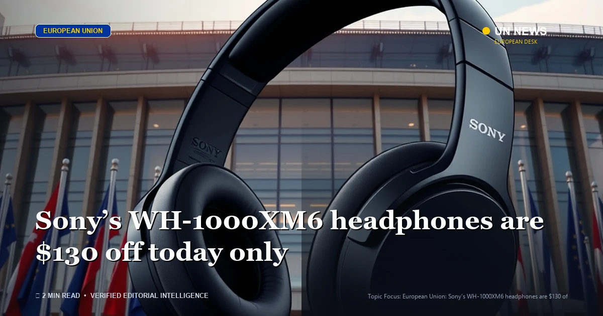 Editorial news illustration representing Sony’s WH-1000XM6 headphones are $130 off today only
