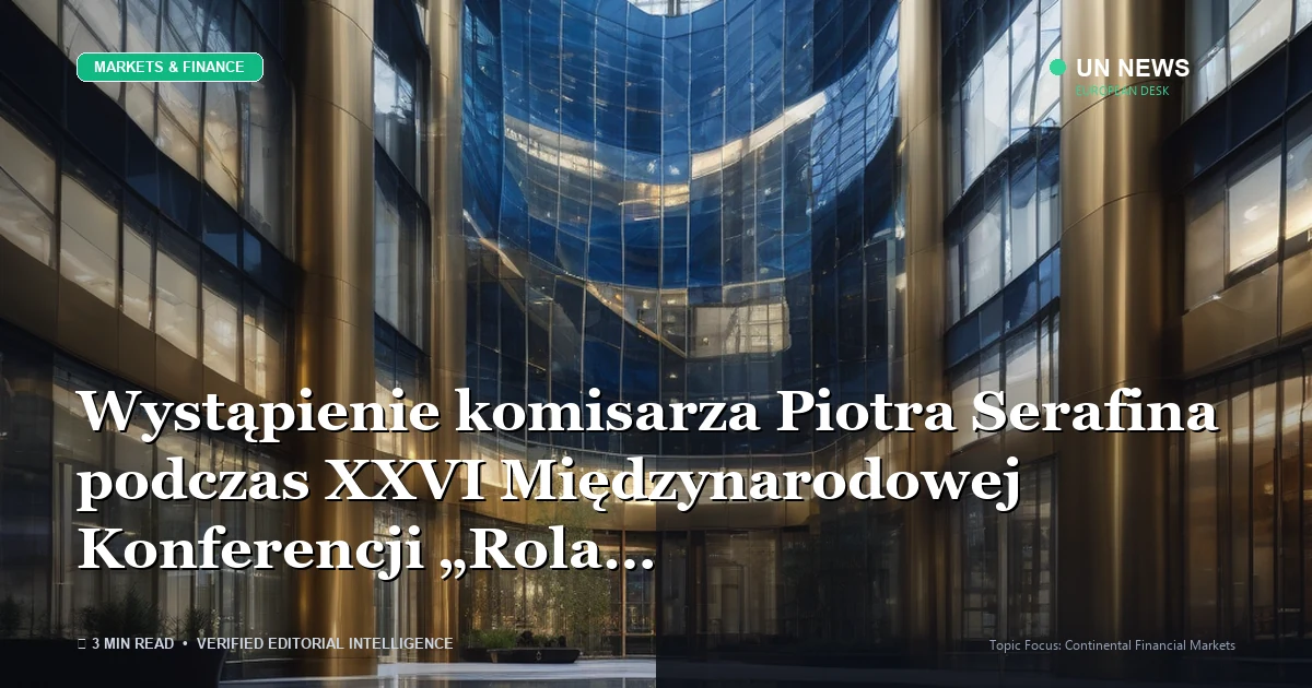 Editorial news illustration representing Wystąpienie komisarza Piotra Serafina podczas XXVI Międzynarodowej Konferencji „