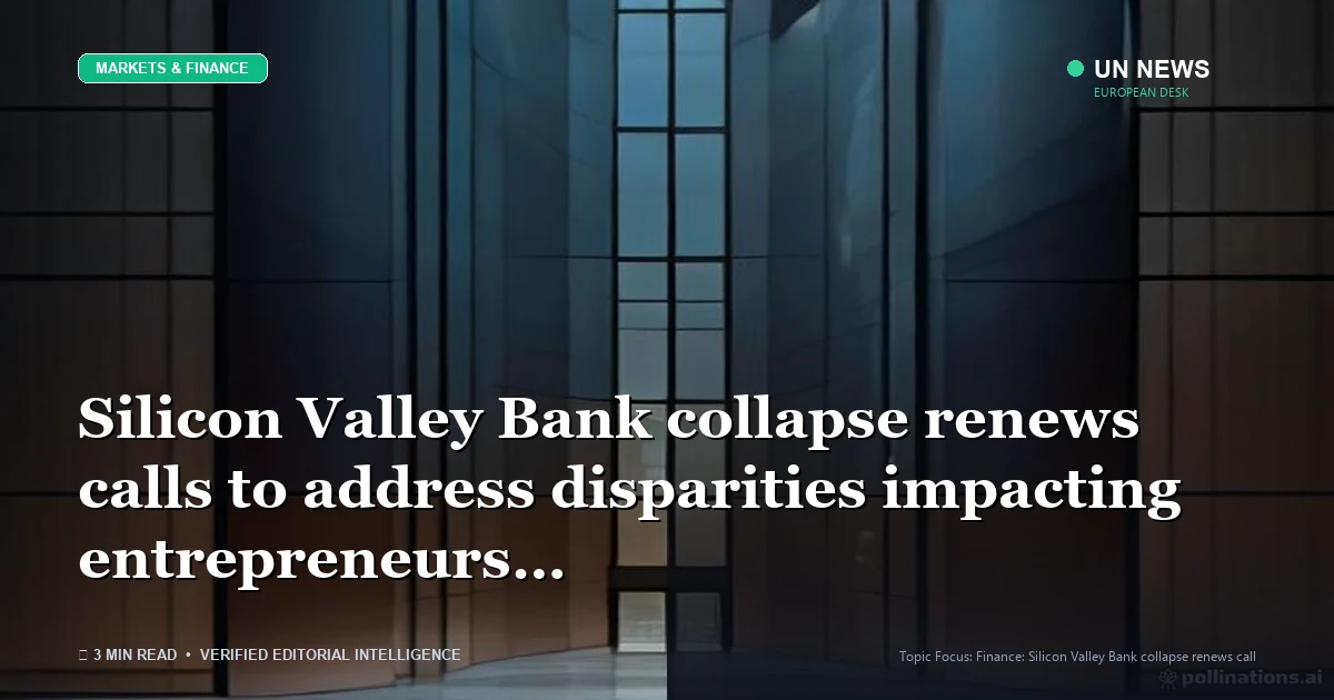 Editorial news illustration representing Silicon Valley Bank collapse renews calls to address disparities impacting entre