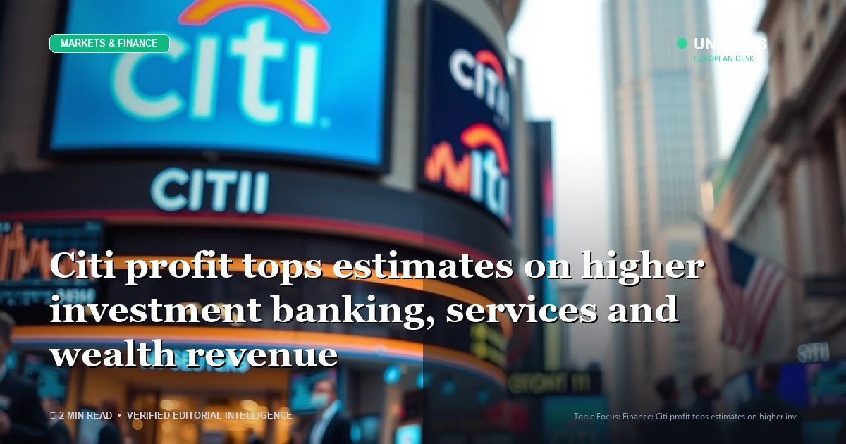 Editorial news illustration representing Citi profit tops estimates on higher investment banking, services and wealth rev