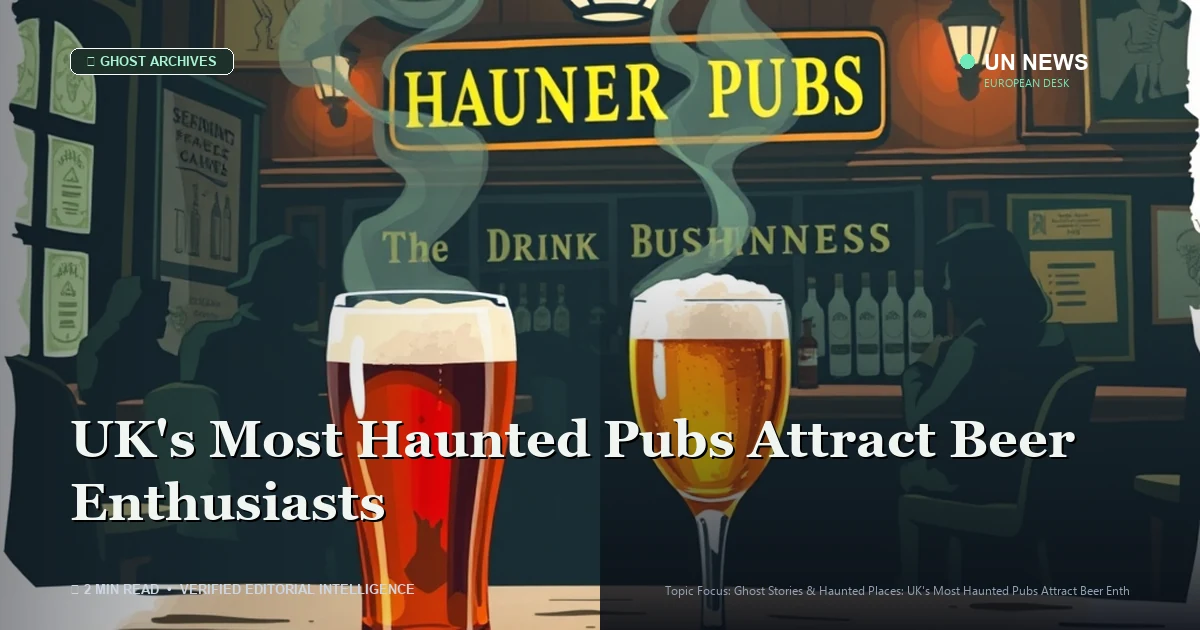 A haunted pub interior with patrons and mysterious artifacts.