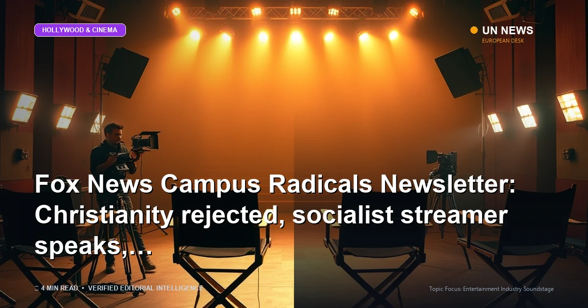 Editorial news illustration representing Fox News Campus Radicals Newsletter: Christianity rejected, socialist streamer s
