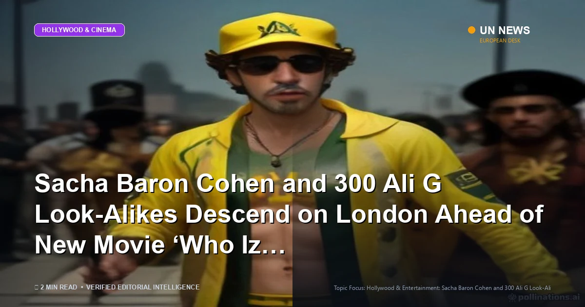 Editorial news illustration representing Sacha Baron Cohen and 300 Ali G Look-Alikes Descend on London Ahead of New Movie