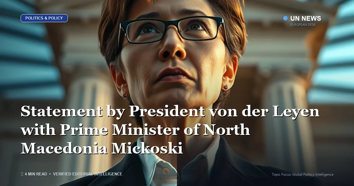 Editorial news illustration representing Statement by President von der Leyen with Prime Minister of North Macedonia Mick