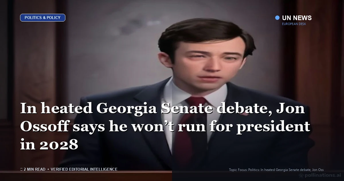 Editorial illustration representing In heated Georgia Senate debate, Jon Ossoff says he won’t run for president in 2028