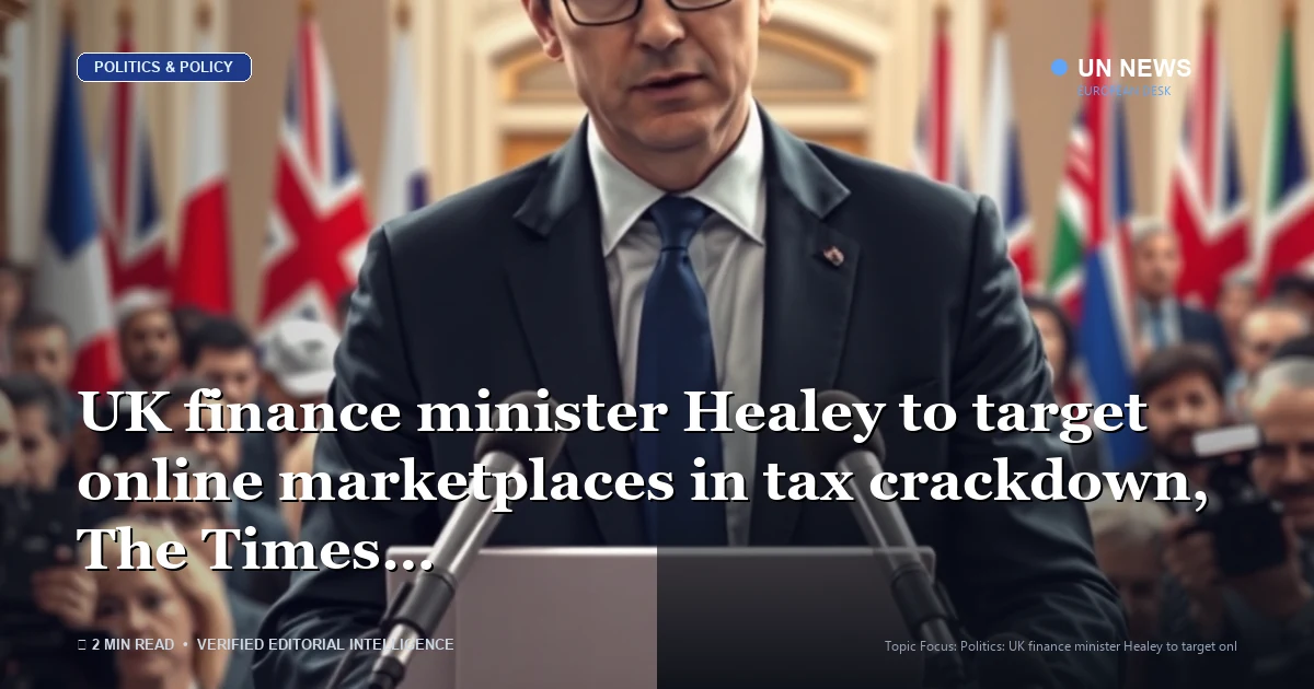 Editorial news illustration representing UK finance minister Healey to target online marketplaces in tax crackdown, The T
