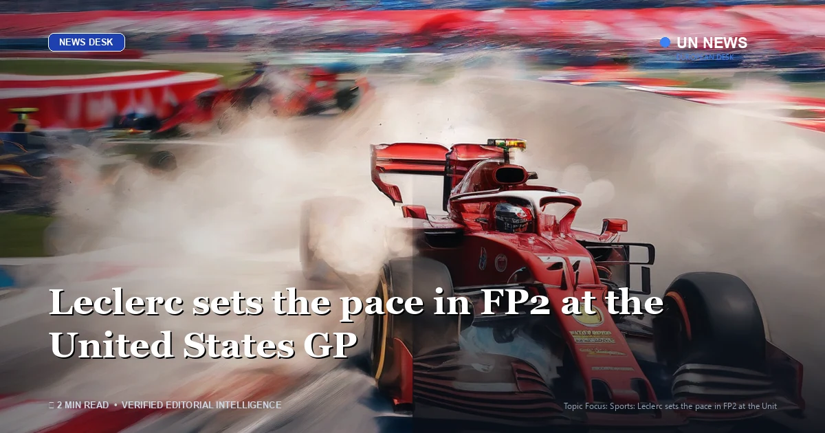Editorial illustration representing Leclerc sets the pace in FP2 at the United States GP