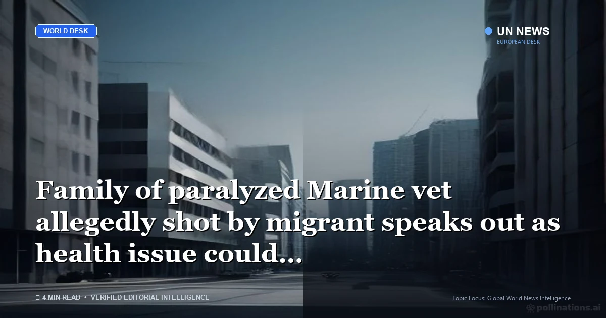 Editorial news illustration representing Family of paralyzed Marine vet allegedly shot by migrant speaks out as health is