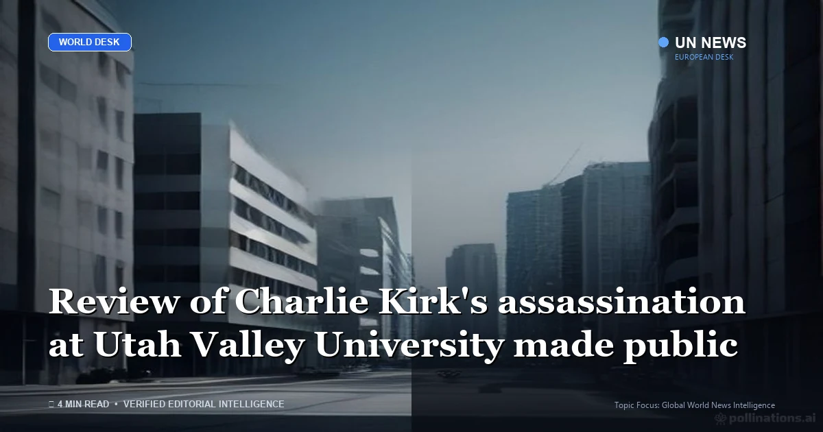 Editorial news illustration representing Review of Charlie Kirk's assassination at Utah Valley University made public