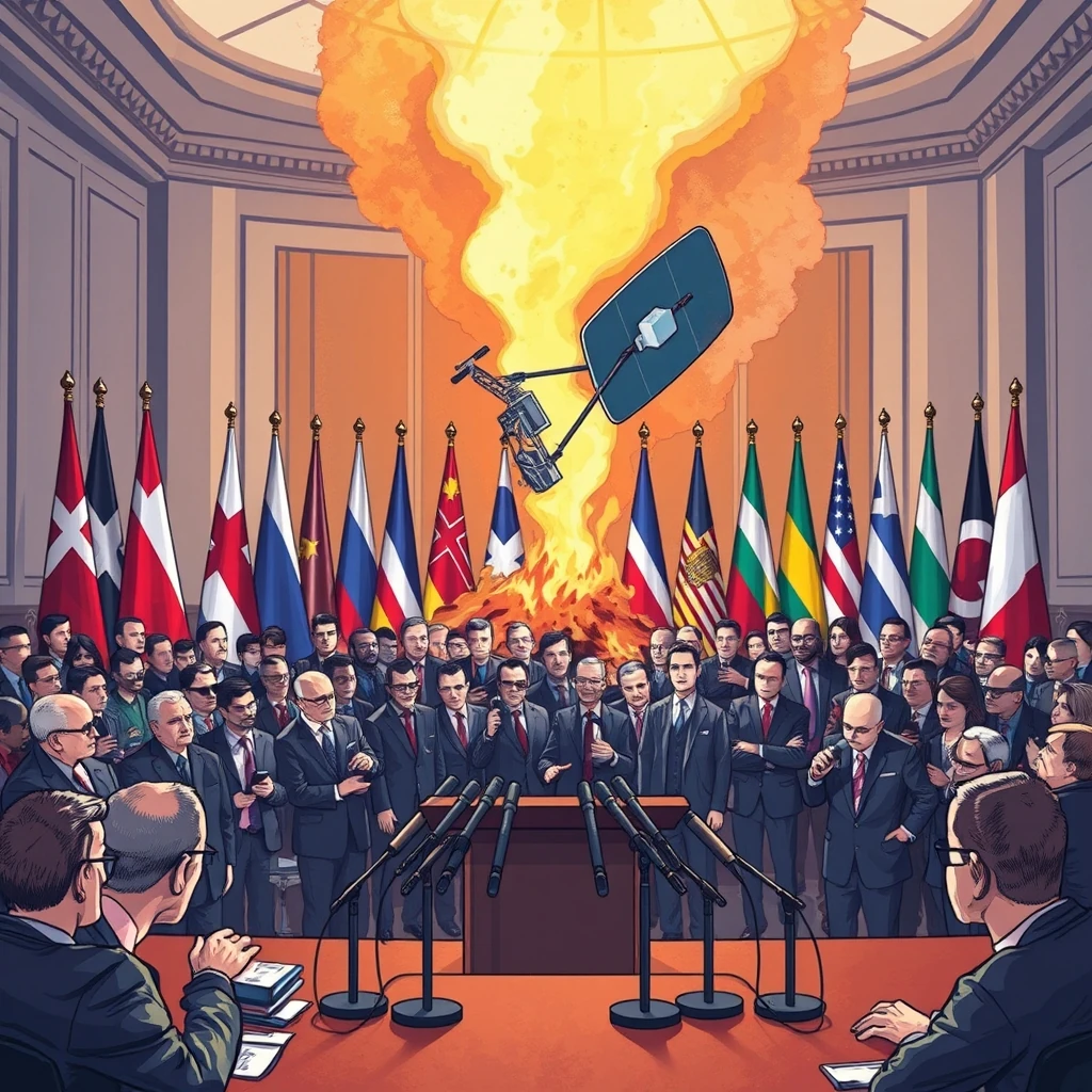 Illustration representing Poland says fire at Starlink station is sabotage as Denmark warns of rising Russ