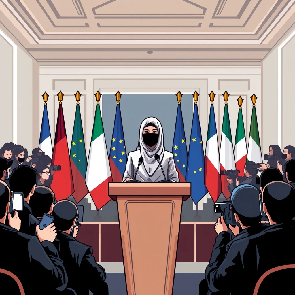 Editorial illustration representing Italy to ban burqa in schools, limit foreign pupils