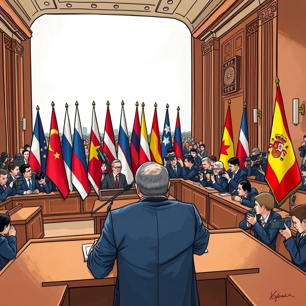 Editorial illustration representing Spains parliament rejects housing bill as protests continue