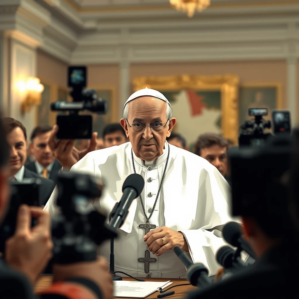 Editorial illustration representing Pope warns against losing humanity to AI machines