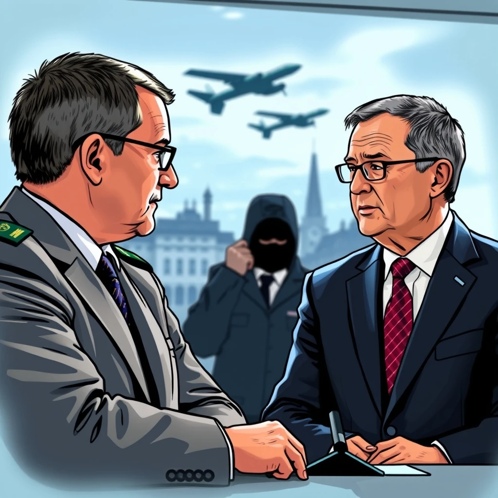 Editorial illustration representing Lithuanian skies are NATO skies: DW speaks with Lithuanian premier Mindaugas Sinkevicius