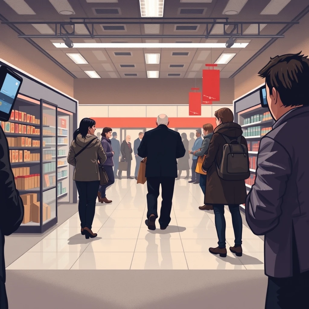 Editorial illustration representing Retail spending fell in March as consumers pull back